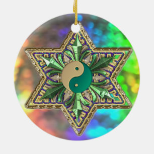 Funkelnde psychedelische Yin-Yang Stern-Verzierung Keramikornament