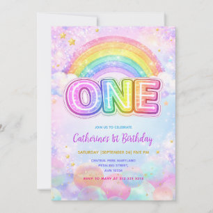 Funkelnde Regenbogen 1. Geburtstagsfeier Einladung