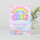 Funkelnde Regenbogen 1. Geburtstagsfeier Einladung (Stehend Vorderseite)