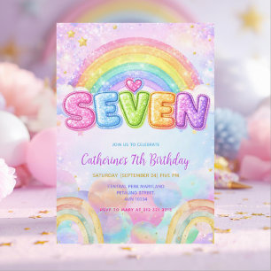 Funkelnde Regenbogen 7. Geburtstagsfeier Einladung