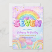 Funkelnde Regenbogen 7. Geburtstagsfeier Einladung (Vorderseite)