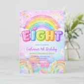 Funkelnde Regenbogen 8. Geburtstagsfeier Einladung (Stehend Vorderseite)