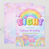 Funkelnde Regenbogen 8. Geburtstagsfeier Einladung (Vorne/Hinten)
