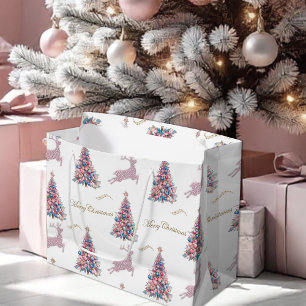 Funkelnde Rentiere und pastellfarbene Weihnachtsbä Große Geschenktüte