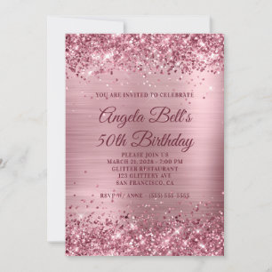 Funkelnde rosa Glitter- und Folien-50. Geburtstags Einladung