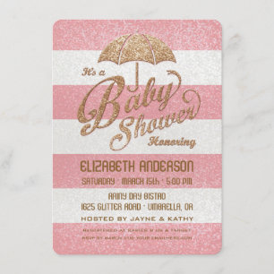 Funkelnde rosa und goldene Babygirl-Shower-Einladu Einladung