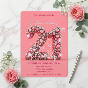 Funkelnde rosa und silberne Edelsteine 21. Geburts Einladung
