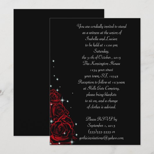 Funkelnde Rose Moderne Goth Wedding Einladung (Vorne/Hinten)