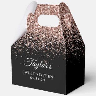 Funkelnde Roségold-Glitter Schwarz Sweet Sixteen Geschenkschachtel