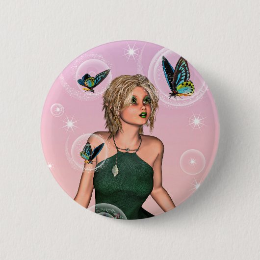 Funkelnde Schmetterlingsfee Fantasy-Kunst Button (Vorderseite)