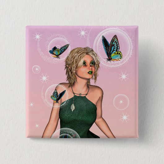 Funkelnde Schmetterlingsfee Fantasy-Kunst Button (Vorderseite)