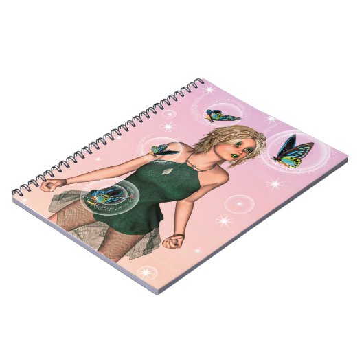 Funkelnde Schmetterlingsfee Fantasy-Kunst Notizblock (Linke Seite)