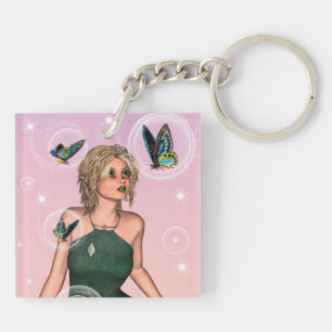 Funkelnde Schmetterlingsfee Fantasy-Kunst Schlüsselanhänger