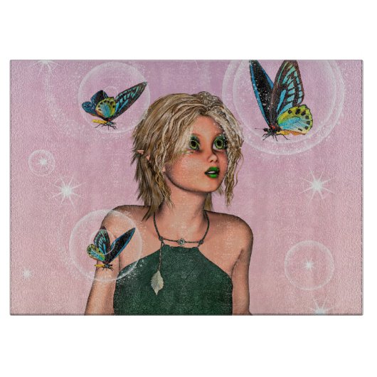 Funkelnde Schmetterlingsfee Fantasy-Kunst Schneidebrett (Vorderseite)