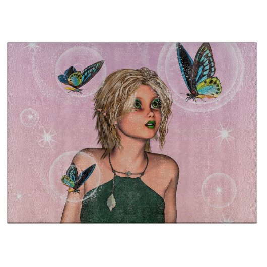 Funkelnde Schmetterlingsfee Fantasy-Kunst Schneidebrett (Vorderseite)