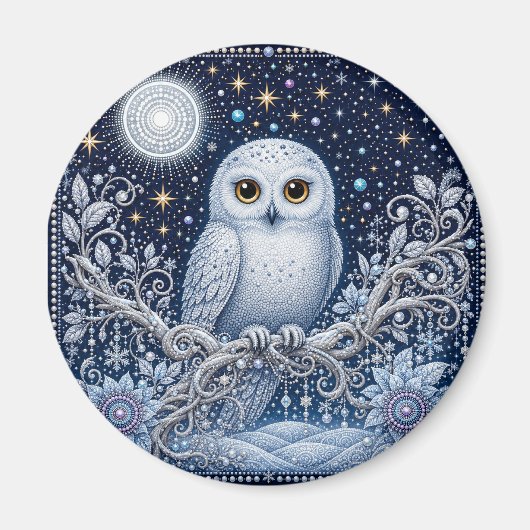 Funkelnde Schneeeule Magnet (Vorne)