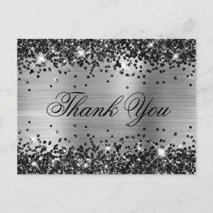 Funkelnde schwarze Glitter-Silberfolie Fancy Danke Postkarte