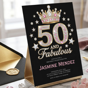 Funkelnde schwarze pinke Glamour 50 & Fabulous Geb Einladung