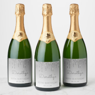 Funkelnde Silber Glitter Drip 90. Geburtstag Schaumweinetikett
