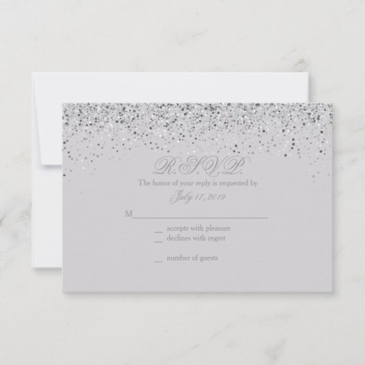Funkelnde Silberne Glitzer-Hochzeitskarten RSVP Karte (Vorderseite)