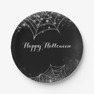 Funkelnde Spinnennetze Halloween-Party Pappteller