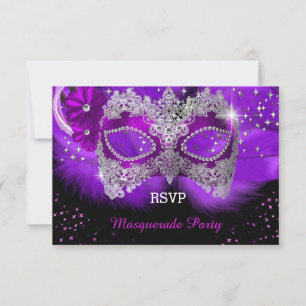 Funkelnde Spitzenmaske Lila Masquerade RSVP Karte