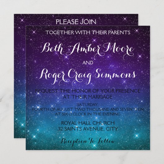 Funkelnde Stern-Nachthimmel-Polterabend-Einladung Einladung (Vorne/Hinten)