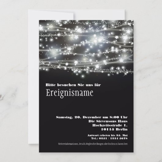 Funkelnde Sterne Partei Schwarzweiss Einladung (Vorderseite)