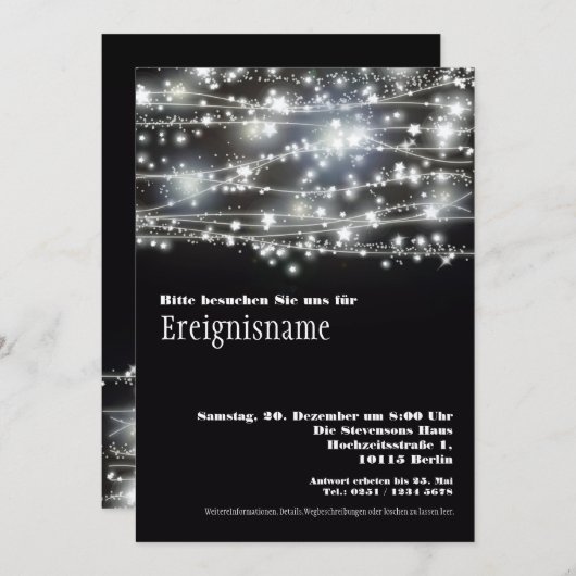 Funkelnde Sterne Partei Schwarzweiss Einladung (Vorne/Hinten)