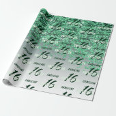 Funkelnde Sweet 16 Fallender grüner Glitter Geschenkpapier (Ungerollt)