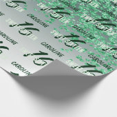 Funkelnde Sweet 16 Fallender grüner Glitter Geschenkpapier (Ecke)