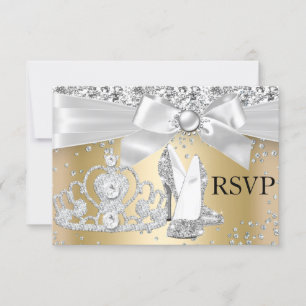 Funkelnde Tiara-Absätze Gold Sweet 16 RSVP Karte