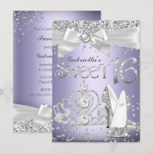 Funkelnde Tiara & Absätze Sweet 16 Einladung Lila