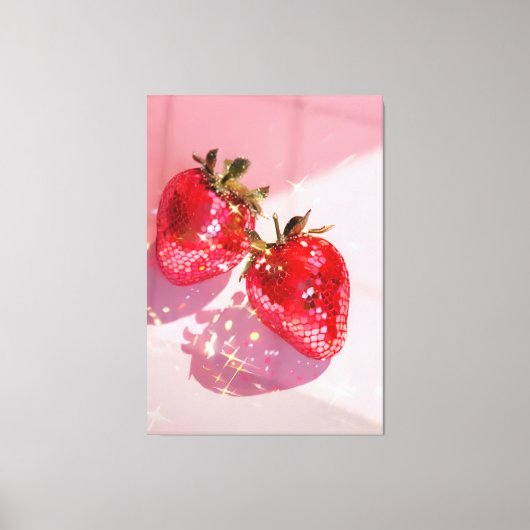 Funkelnde Zwillings-Disco-Erdbeeren Rosa Ästhetik Leinwanddruck (Vorderseite)