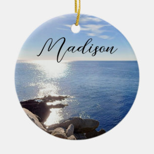 funkelnder Blue Ocean Individuelle Name Keramik Ornament