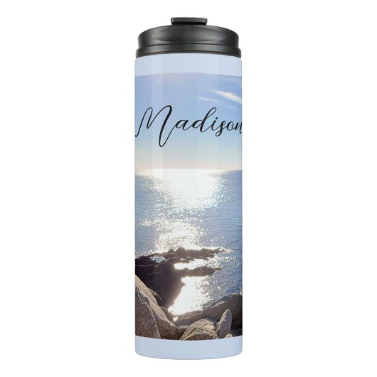 funkelnder Blue Ocean Individuelle Name Thermosbecher (Vorderseite)