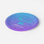 Funkelnder Bonbon 16 aquamariner lila Ombre Pappteller (Schrägansicht)