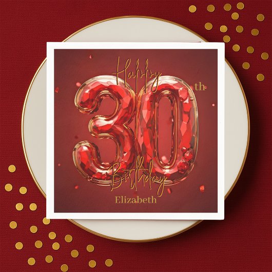 Funkelnder Edelstein Rubin und Gold 30. Geburtstag Serviette