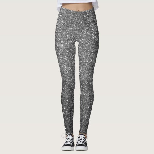 Funkelnder Glam Luxus Glitter Grau Leggings (Vorderseite)