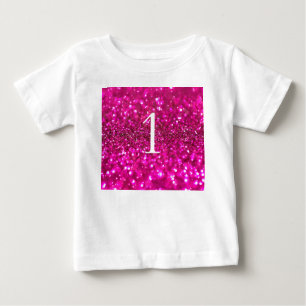 Funkelnder Glitter Rosa 1. glamouröser Geburtstag  Baby T-shirt