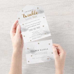 Funkelnder kleiner Stern Graue Windel Baby Shower All In One Einladung