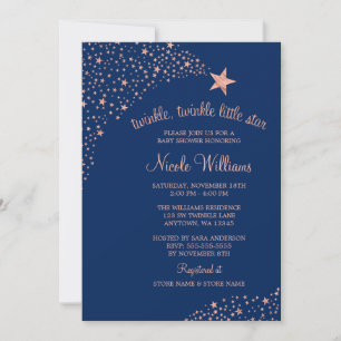 Funkelnder kleiner Stern Navy Rose Babyshower Einladung