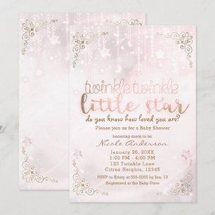 Funkelnder kleiner Stern Rosa Gold Glitzer Babypar Einladung