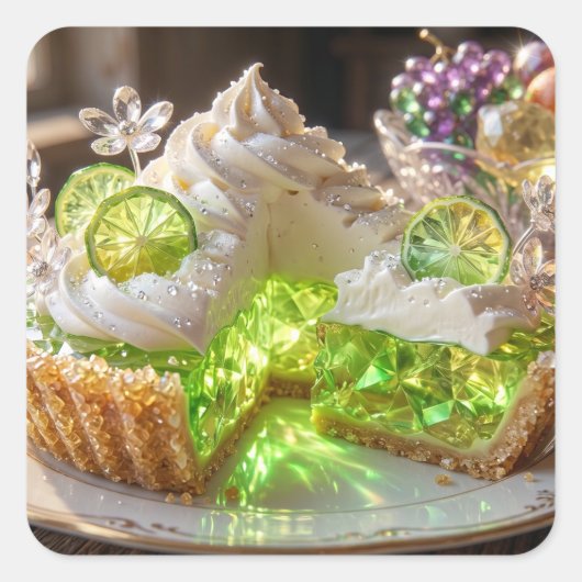 Funkelnder Kristall Key Lime Pie Quadratischer Aufkleber (Vorderseite)