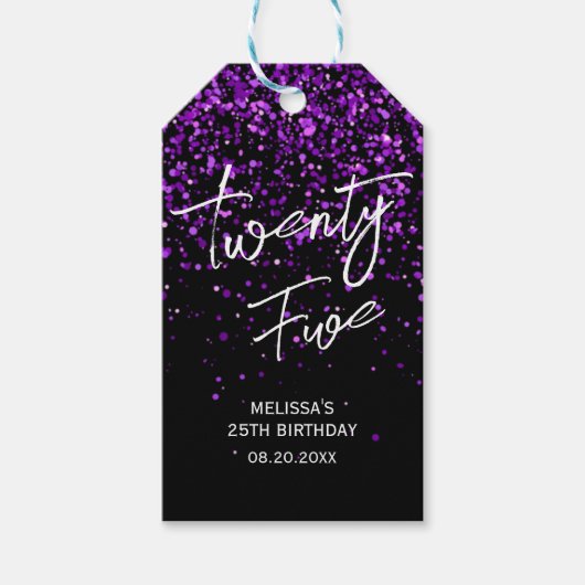 funkelnder Lila Glitzer Schwarz jedes Alters Gebur Geschenkanhänger (Vorderseite)