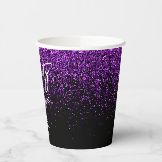funkelnder Lila Glitzer Schwarz jedes Alters Gebur Pappbecher (Links)