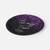 funkelnder Lila Glitzer Schwarz jedes Alters Gebur Pappteller (Schrägansicht)