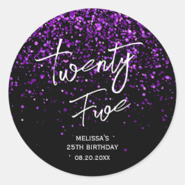 funkelnder Lila Glitzer Schwarz jedes Alters Gebur Runder Aufkleber