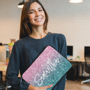 Funkelnder Luxus Hellrosa Türkis Ombre Glitter Laptopschutzhülle