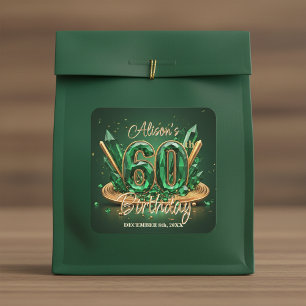 Funkelnder Luxus Smaragdgrün Gold 60. Geburtstag Quadratischer Aufkleber